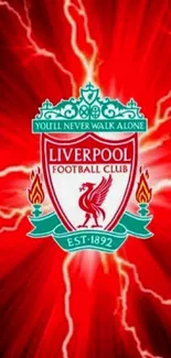 Liverpool FC logo on vibrant red background.