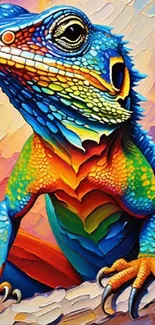 Vibrant and colorful lizard art wallpaper for mobile devices.