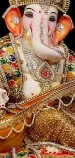 Vibrant depiction of Lord Ganesha in jeweled attire for phone wallpaper.