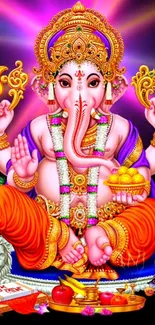 Vibrant depiction of Lord Ganesha with colorful artistic details.