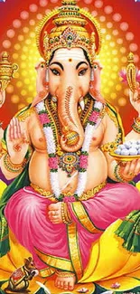 Vibrant illustration of Lord Ganesha with vivid colors and intricate details.