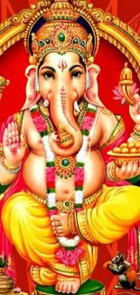 Vibrant artistic depiction of Lord Ganesha with intricate details and bright colors.