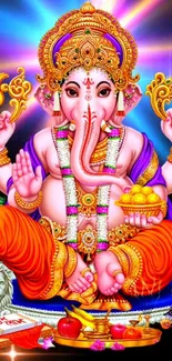 Vibrant Lord Ganesha art mobile wallpaper with colorful elements.