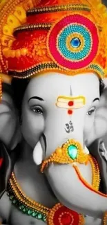 Colorful artistic depiction of Lord Ganesha in vibrant colors.