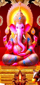 Colorful Lord Ganesha illustration on wallpaper.