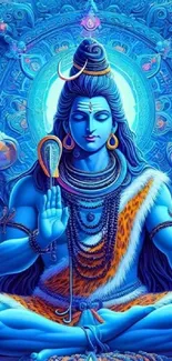 Artistic mobile wallpaper of Lord Shiva in blue hues.