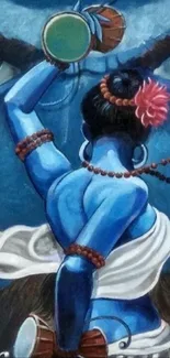 Colorful Lord Shiva mobile wallpaper in blue hues, showcasing artistic spirituality.