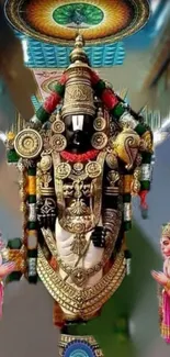 Vibrant statue of Lord Venkateswara with detailed traditional elements.