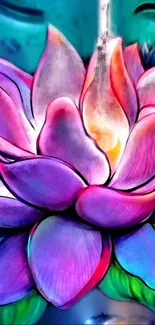 Vibrantly illustrated lotus flower artwork in purple hues.