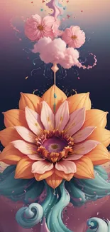 Artistic lotus blossom with vibrant colors in a digital wallpaper design.