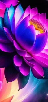 Colorful lotus flower with vibrant petals against a starry background.