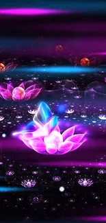 Vibrant digital art with glowing purple lotus.