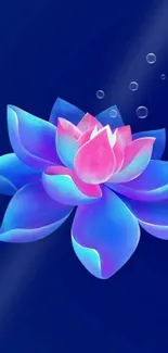 Vibrant digital lotus flower on dark blue background.