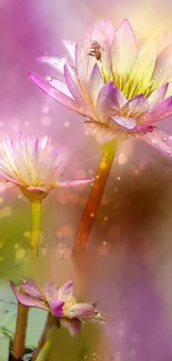 Vibrant lotus with bokeh and water droplets, captured in serene beauty.