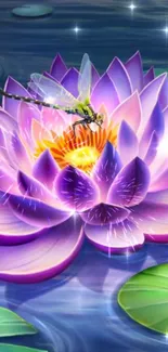 Colorful lotus and dragonfly wallpaper with serene natural beauty.