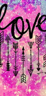 Vibrant pink love wallpaper with arrows.