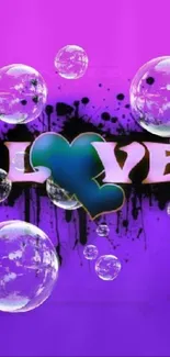 Purple and blue love wallpaper with bubbles.