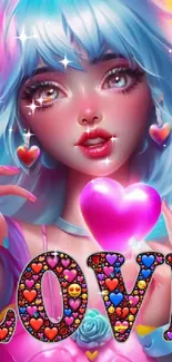 Colorful fantasy love-themed wallpaper with vibrant character.