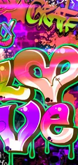 Colorful graffiti art with love theme in vibrant letters.