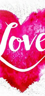 Pink watercolor heart with 'Love' text in white.