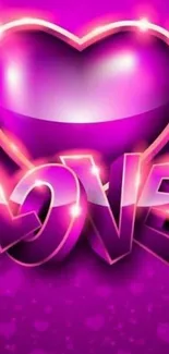 Vibrant pink wallpaper with 3D heart and 'LOVE' text.