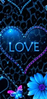 Vibrant heart wallpaper with glowing blue and pink accents.