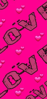 Bright pink wallpaper with 'LOVE' text and pink hearts.