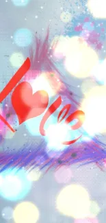 Vibrant love wallpaper with heart design and colorful bokeh effects.