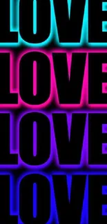 Vibrant neon love design wallpaper with gradient colors.