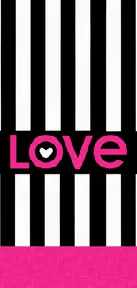 Vibrant wallpaper with pink stripes and 'Love' text.