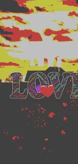 Vibrant sunset with 'LOVE' typography on mobile wallpaper.