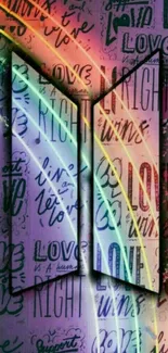 Vibrant typography wallpaper with rainbow effect and love messages.