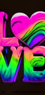 Vibrant love design with colorful gradient on black backdrop.