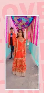 Colorful wedding attire with love background