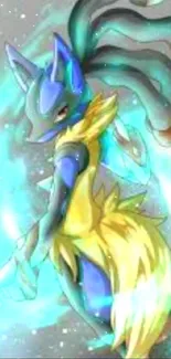 Lucario mobile wallpaper with vibrant colors and cosmic aura.