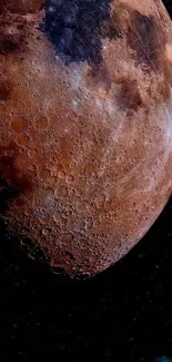 Vibrant rust-red moon craters in deep space wallpaper.