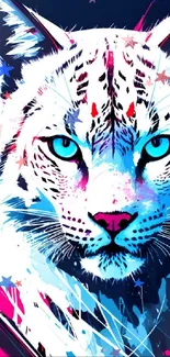 Vibrant lynx with blue and pink colors in digital art.