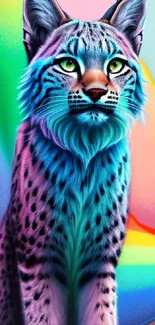 Vibrant lynx with rainbow gradient backdrop.