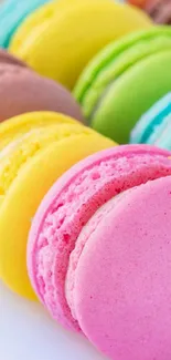 Colorful macaron cookies in bright pastel hues, ideal for wallpaper.