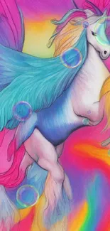 Vibrant pegasus art with colorful wings and flowing mane.