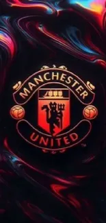 Manchester United logo with abstract swirl design