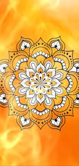 Vibrant orange mandala abstract phone wallpaper.