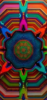 Vibrant mandala art mobile wallpaper with multicolor geometric design.