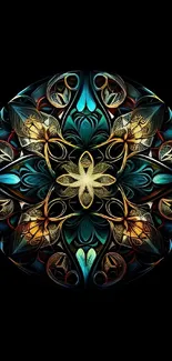 Intricate mandala design with dark turquoise hues, ideal for phone wallpaper.