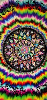 Vibrant mandala art with psychedelic colors and intricate patterns, a visual feast.