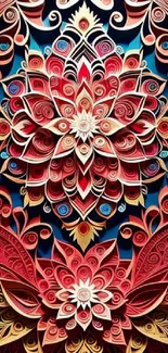 Intricate and colorful mandala art mobile wallpaper with vibrant red tones.