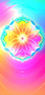 Vibrant mandala art wallpaper with colorful spectrum.