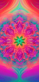 Vibrant, colorful mandala art wallpaper with intricate geometric patterns.