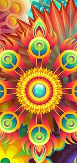 Vibrant mandala art wallpaper with colorful geometric patterns.