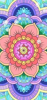 Colorful mandala floral design mobile wallpaper.